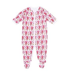 Roller Rabbit Infant Monkey Footie sleeper onesie pajamas pink print 3-6 months